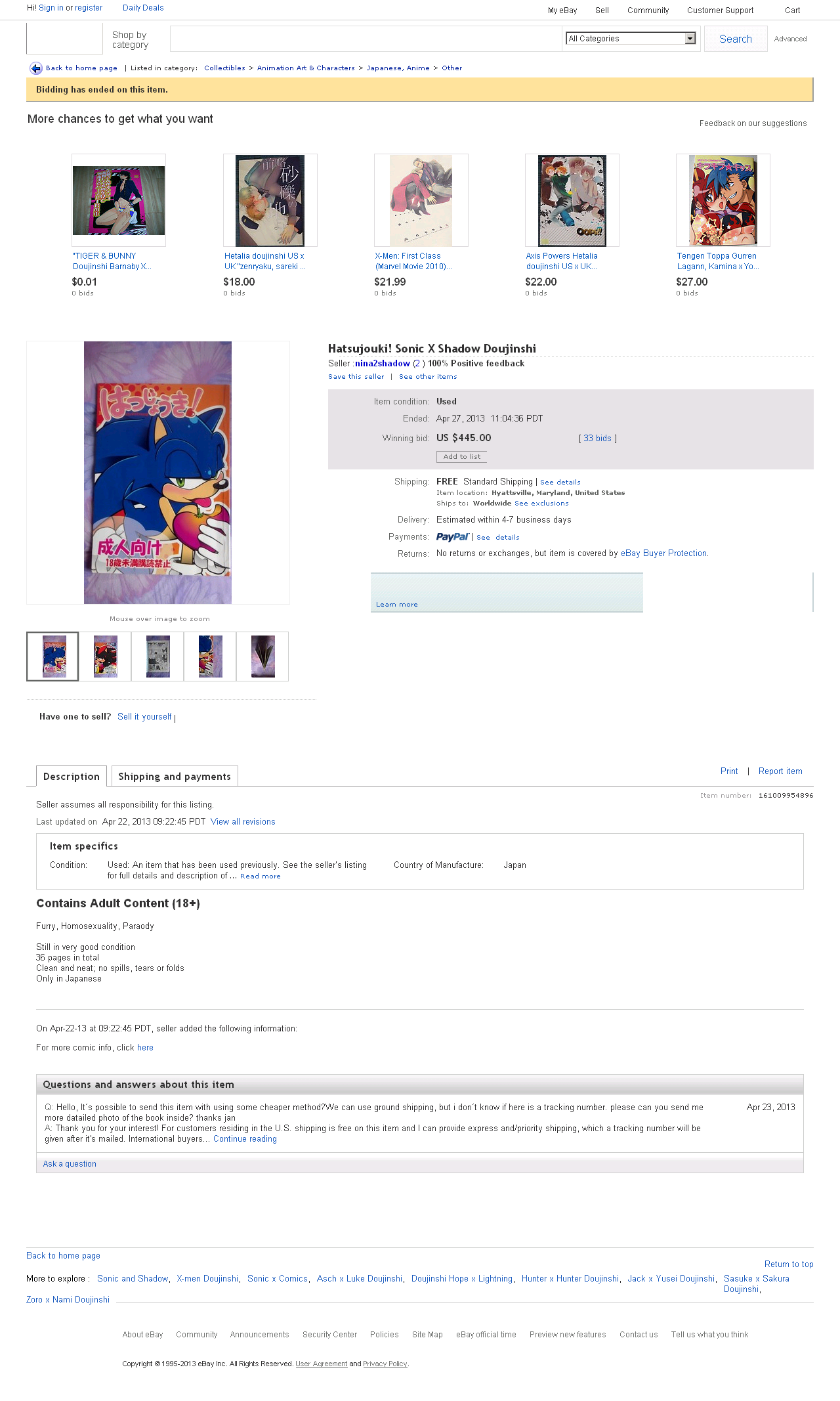 Sonic doujinshi sells for nearly an astounding $450 USD 